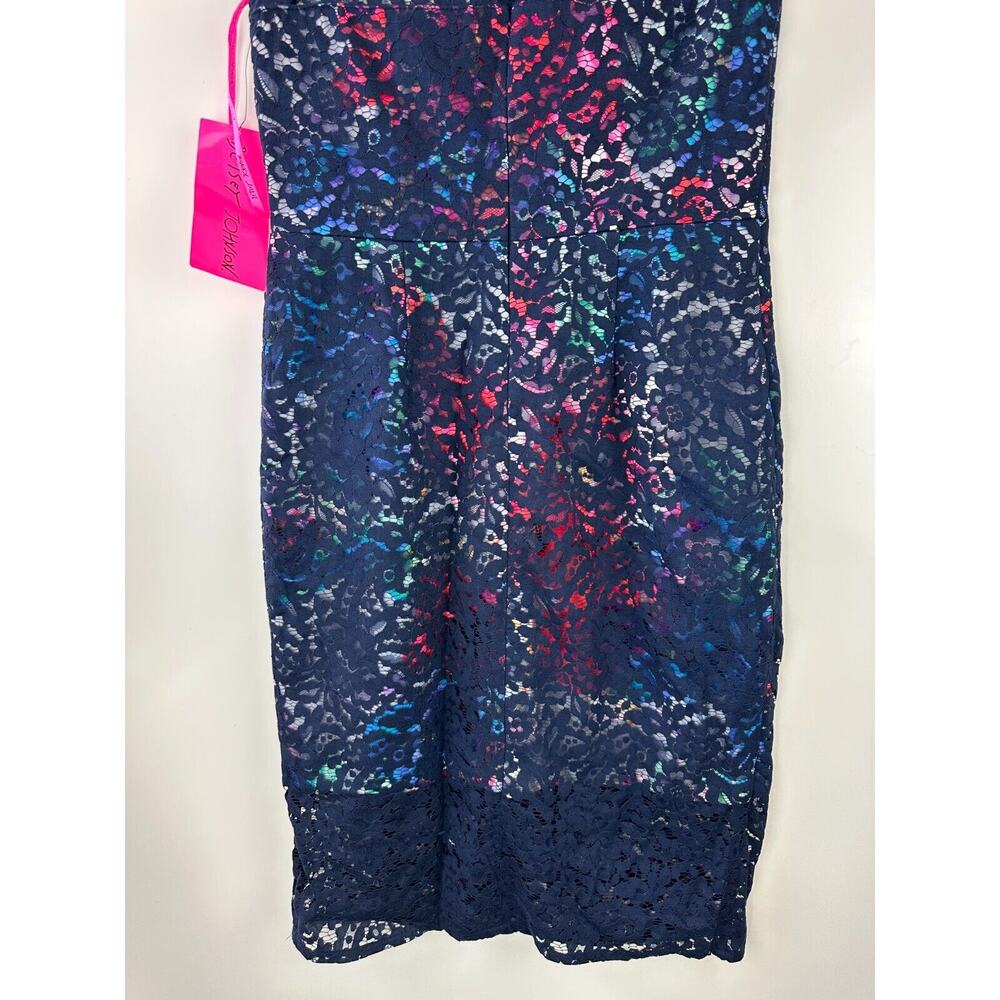 NWT Betsey Johnson Lace Overlay Floral Sheath Dress Navy Floral Women's Size 8 - Picture 11 of 13
